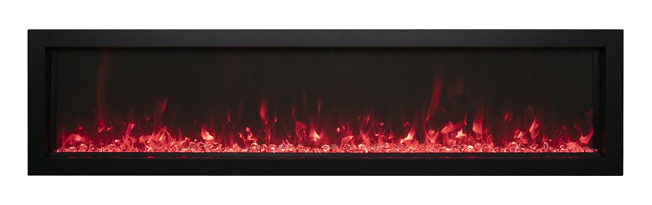 Remii by Amantii 45" Extra Slim Wall Mount Electric Fireplace with Black Steel Surround- WM-SLIM-45- Front View With 3D Glass Red Flame