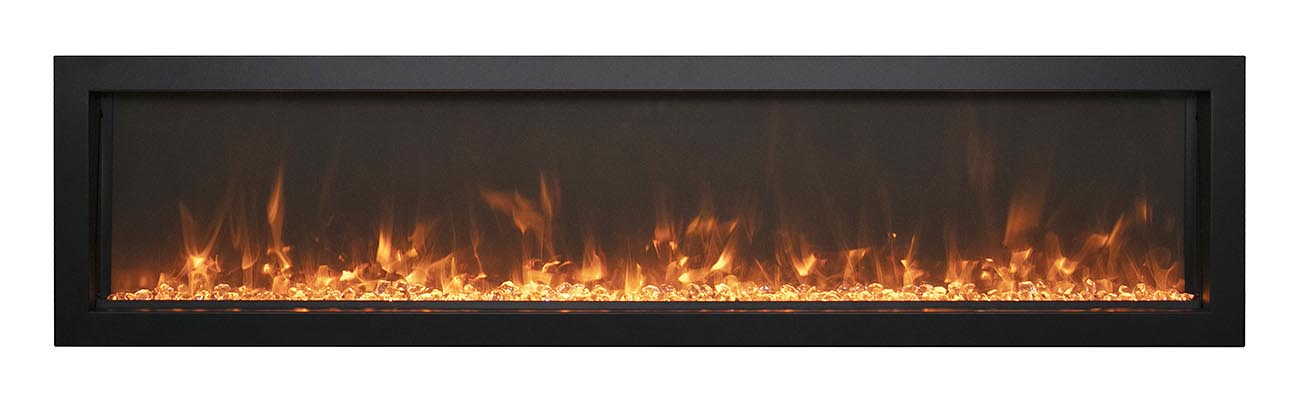 Remii by Amantii 45" Extra Slim Wall Mount Electric Fireplace with Black Steel Surround- WM-SLIM-45- Front View With 3D Glass Yellow and Orange Flame