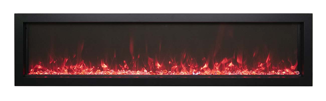 Remii by Amantii 45" Extra Slim Wall Mount Electric Fireplace with Black Steel Surround- WM-SLIM-45- Front View 3D Glass Ember Red Flame