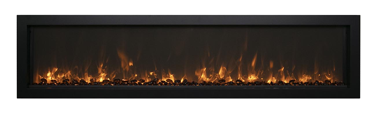 Remii by Amantii 45" Extra Slim Wall Mount Electric Fireplace with Black Steel Surround- WM-SLIM-45- Front View With Yellow Flame