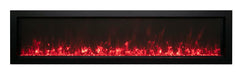 Remii by Amantii 65" Extra Slim Wall Mount Electric Fireplace with Black Steel Surround- WM-SLIM-65- Front View With Suntea Red Flame