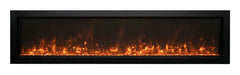 Remii by Amantii 65" Extra Slim Wall Mount Electric Fireplace with Black Steel Surround- WM-SLIM-65- Front View With Suntea Yellow Orange Flame