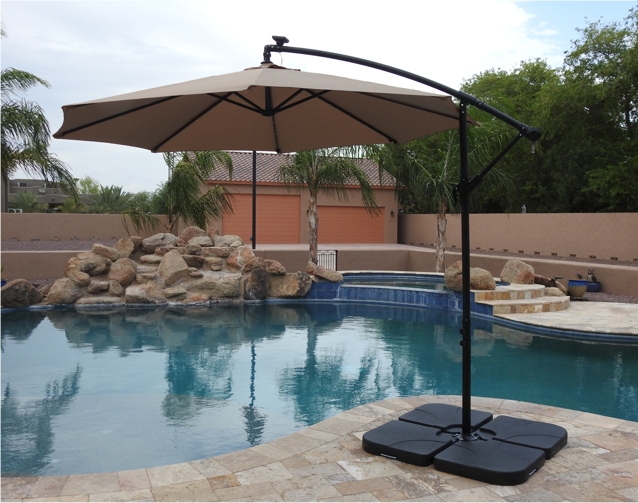 Hiland Cantilever Umbrella with Base - Tan