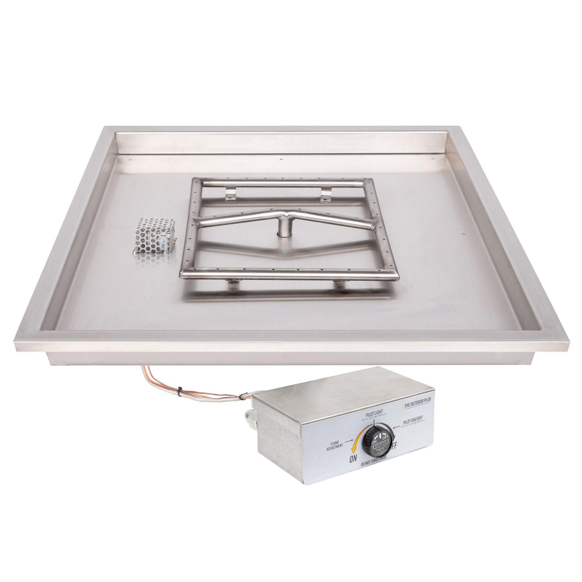 The Outdoor Plus Squared Raised Lip Drop-in Pan with Stainless Steel Square Burner