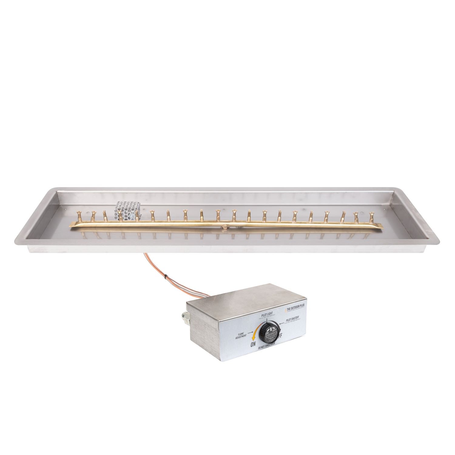 The Outdoor Plus Rectangular Drop-in Pan with Brass Linear Bullet Burner