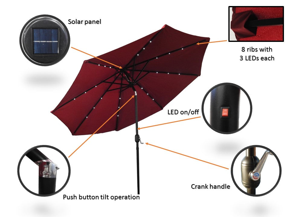 Hiland Solar Market Umbrella with Base - Red