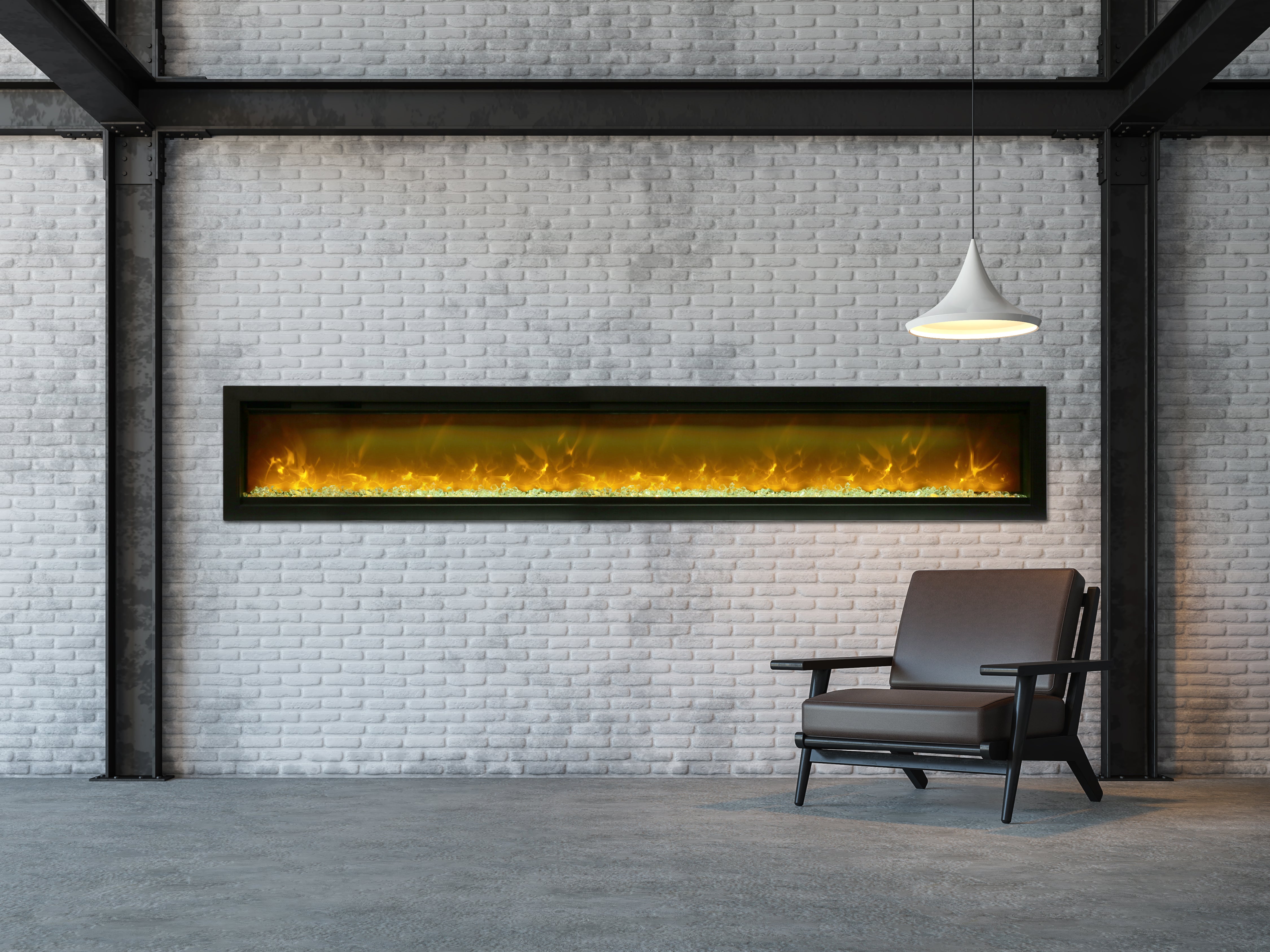 Amantii 100" Symmetry 3.0 Built-in Smart WiFi Electric Fireplace -SYM-100- Lifestyle Brick Wall Fireplace