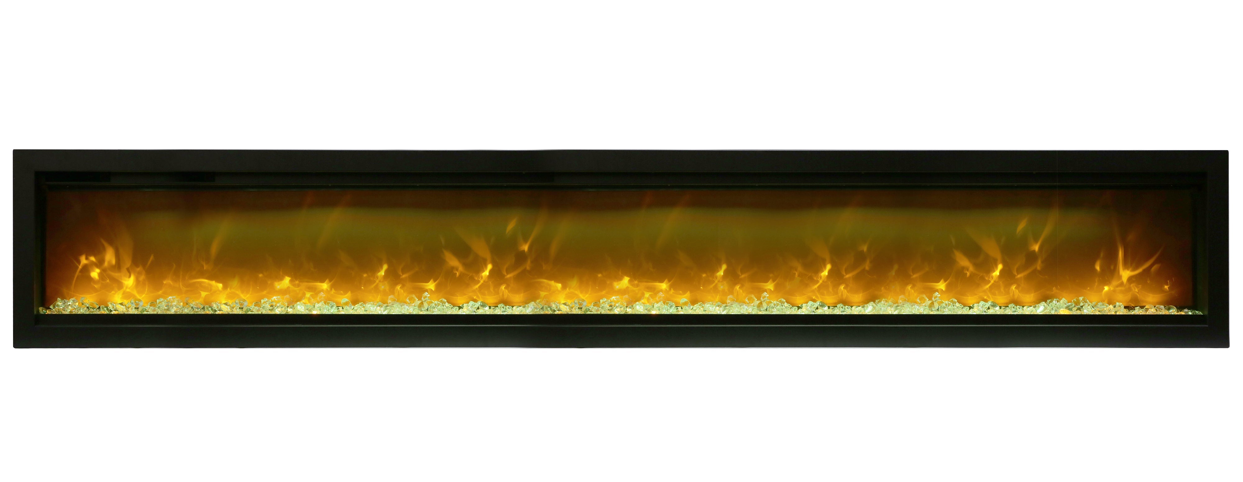 Amantii 100" Symmetry 3.0 Extra Tall Built-in Smart WiFi Electric Fireplace -SYM-100-XT- Front View With Yellow Flame