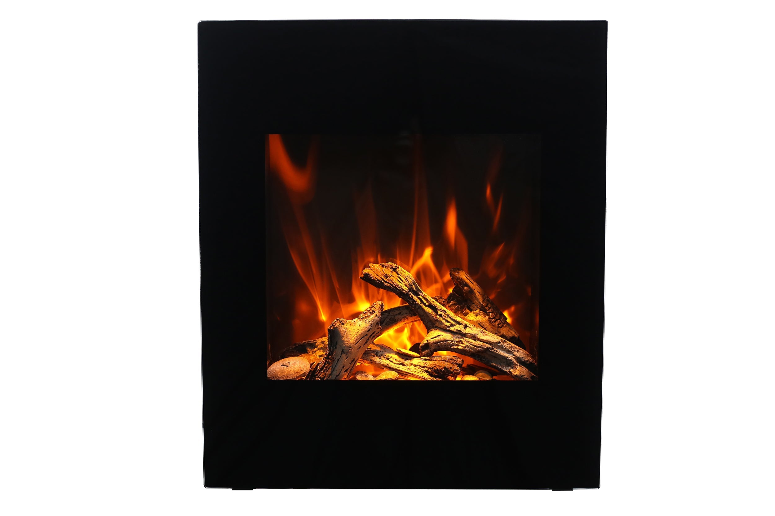 Amantii 24" Zero Clearance Electric Fireplace with Black Glass Surround and Log Set -WM-BI-2428-VLR-BG- Front View