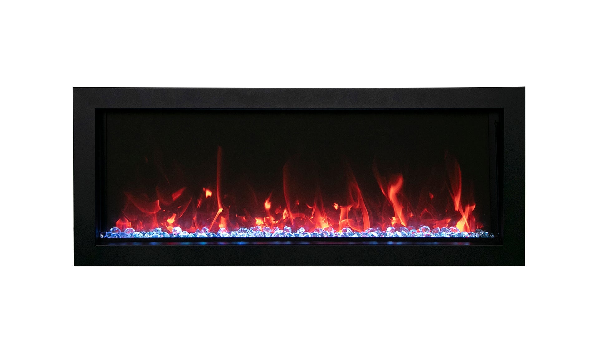 Amantii 30" Panorama Extra Slim Electric Fireplace -BI-30-XTRASLIM- Front View With Fire Glass Blue Flame