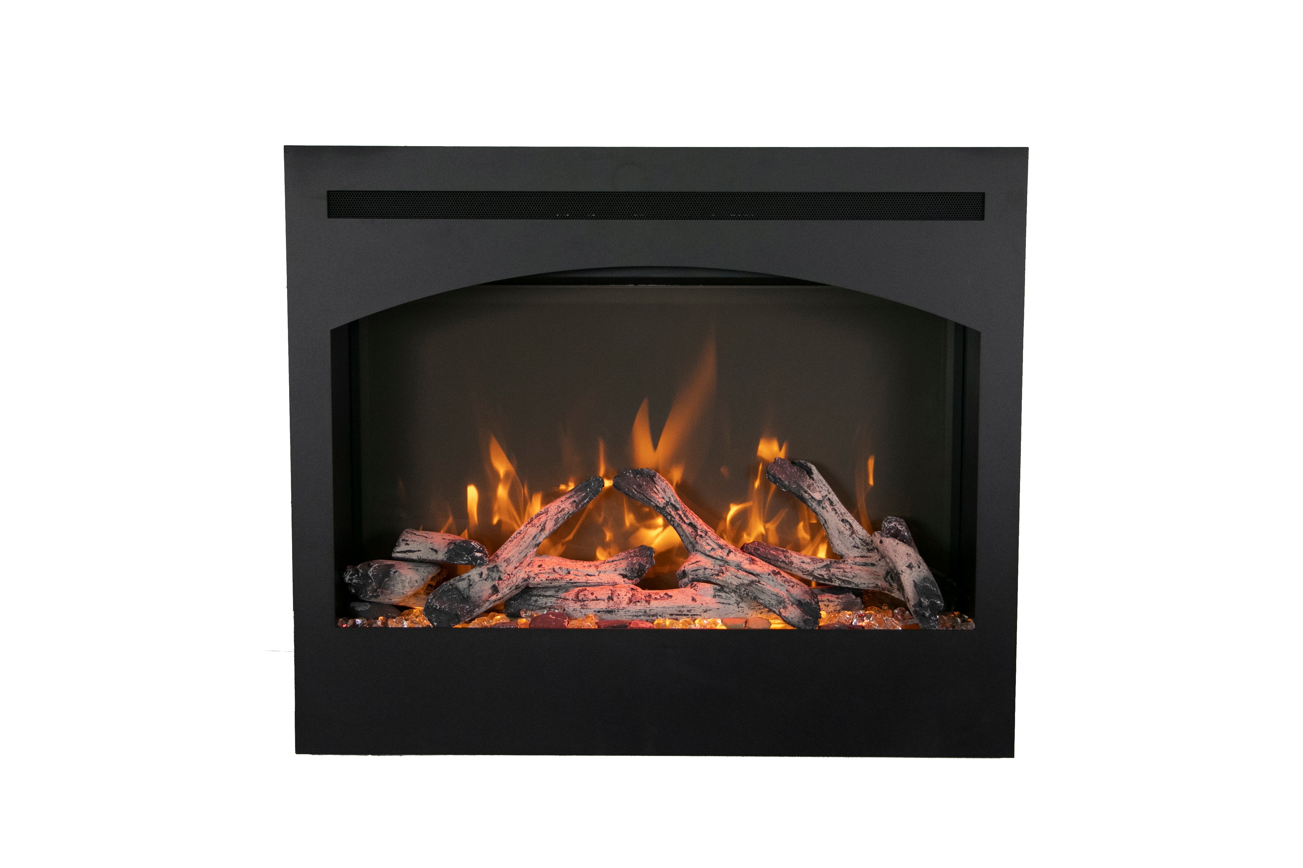 Amantii 31" Zero Clearance Electric Fireplace -ZECL-31-3228-STL- Front View Steel Surround Arcade