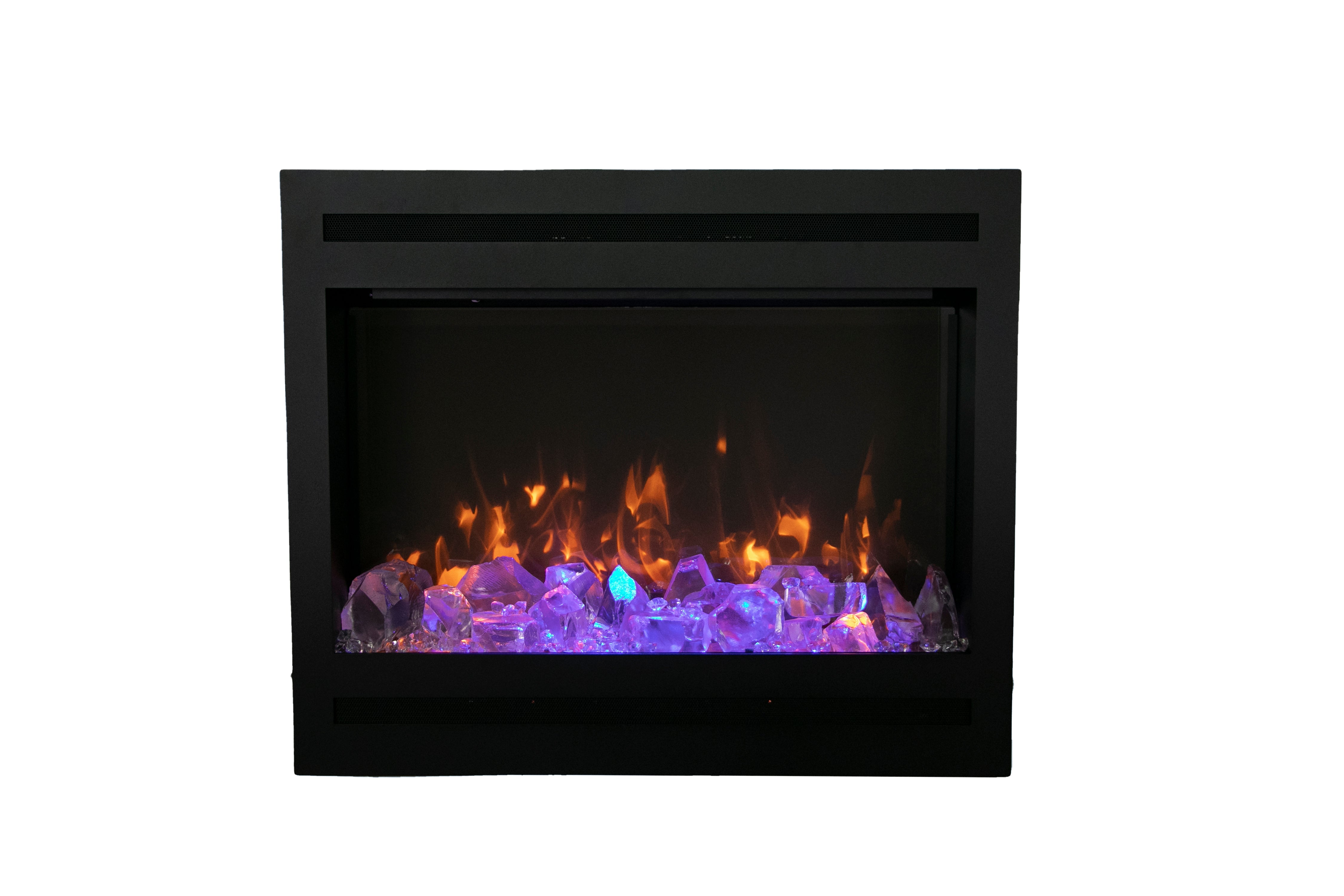 Amantii 31" Zero Clearance Electric Fireplace -ZECL-31-3228-STL- Front View With Glass Violet Flame
