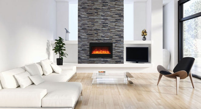 Amantii 31" Zero Clearance Electric Fireplace -ZECL-31-3228-STL- Lifestyle Ember Room Brick Wall Fireplace
