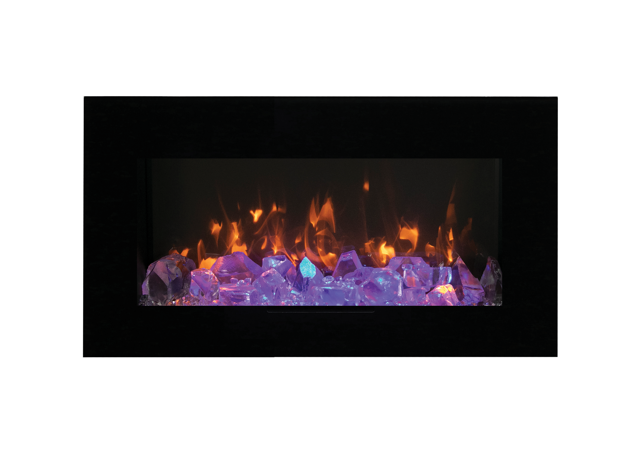 Amantii 34" Wall Mount/Flush Mount Electric Fireplace with Glass Surround -WM-FM-34-4423-BG- Front View With Violet Flame