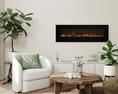 Amantii 34" Wall Mount/Flush Mount Electric Fireplace with Glass Surround -WM-FM-34-4423-BG- Lifestyle Living Room White Wall Mount