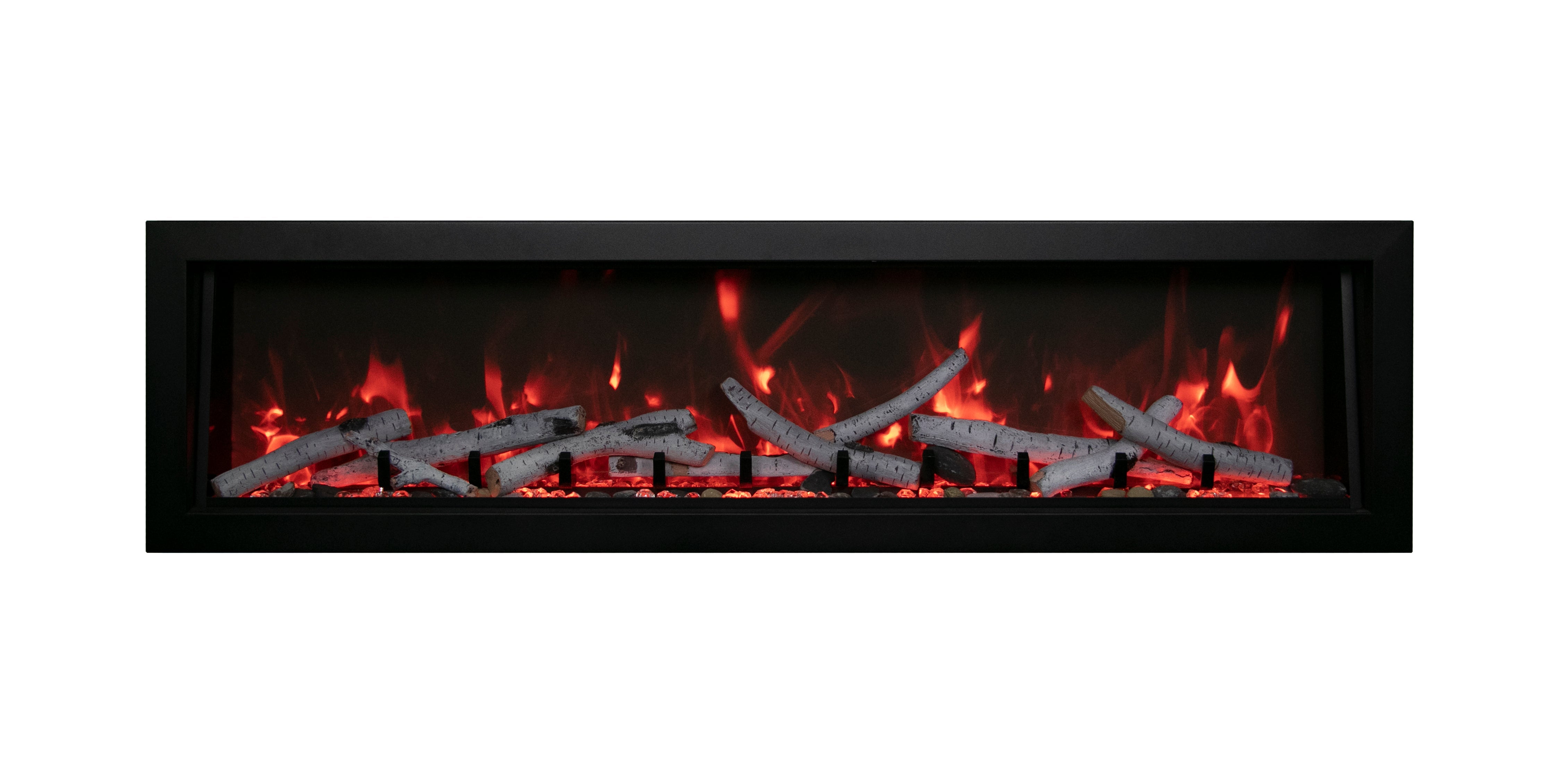 Amantii 40" Panorama Deep Indoor or Outdoor Electric Fireplace -BI-40-DEEP-OD- Front View With Birch Orange Flame