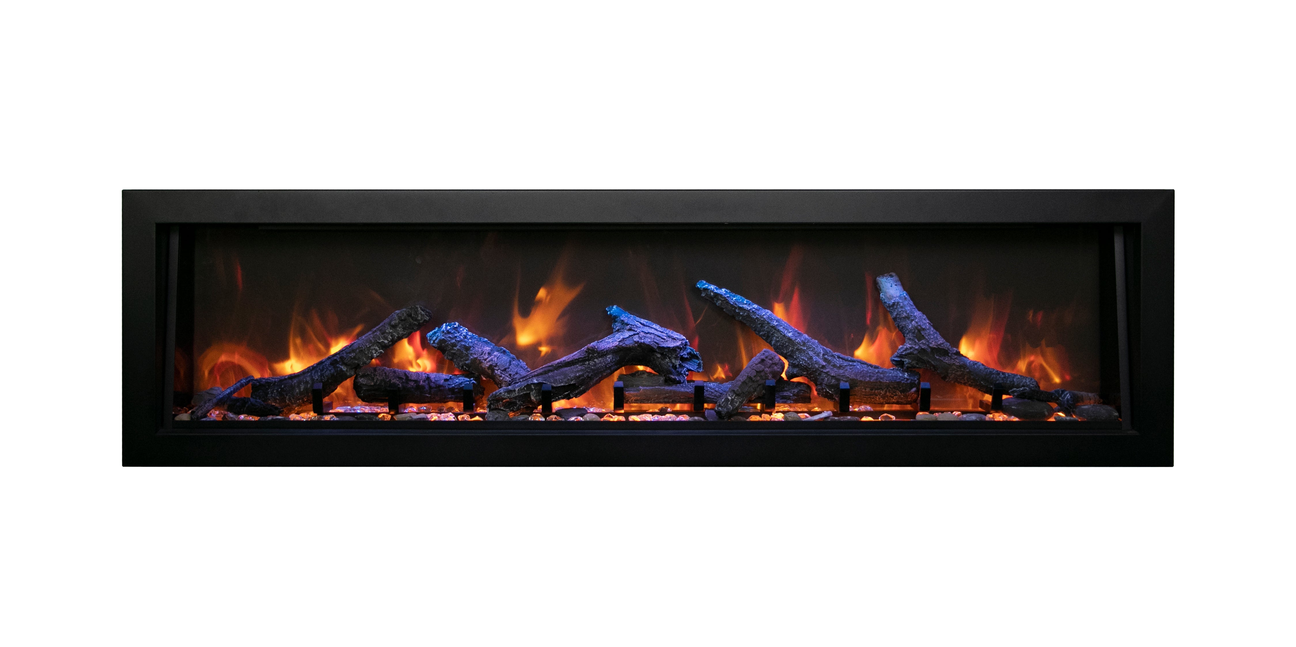 Amantii 40" Panorama Deep Indoor or Outdoor Electric Fireplace -BI-40-DEEP-OD- Front View With Oak Orange Flame