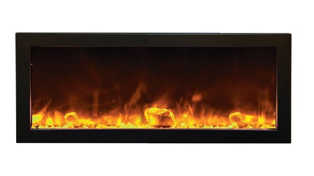 Amantii 40" Panorama Slim Indoor or Outdoor Electric Fireplace-BI-40-SLIM-OD- Front View With Fire Glass Yellow Flame