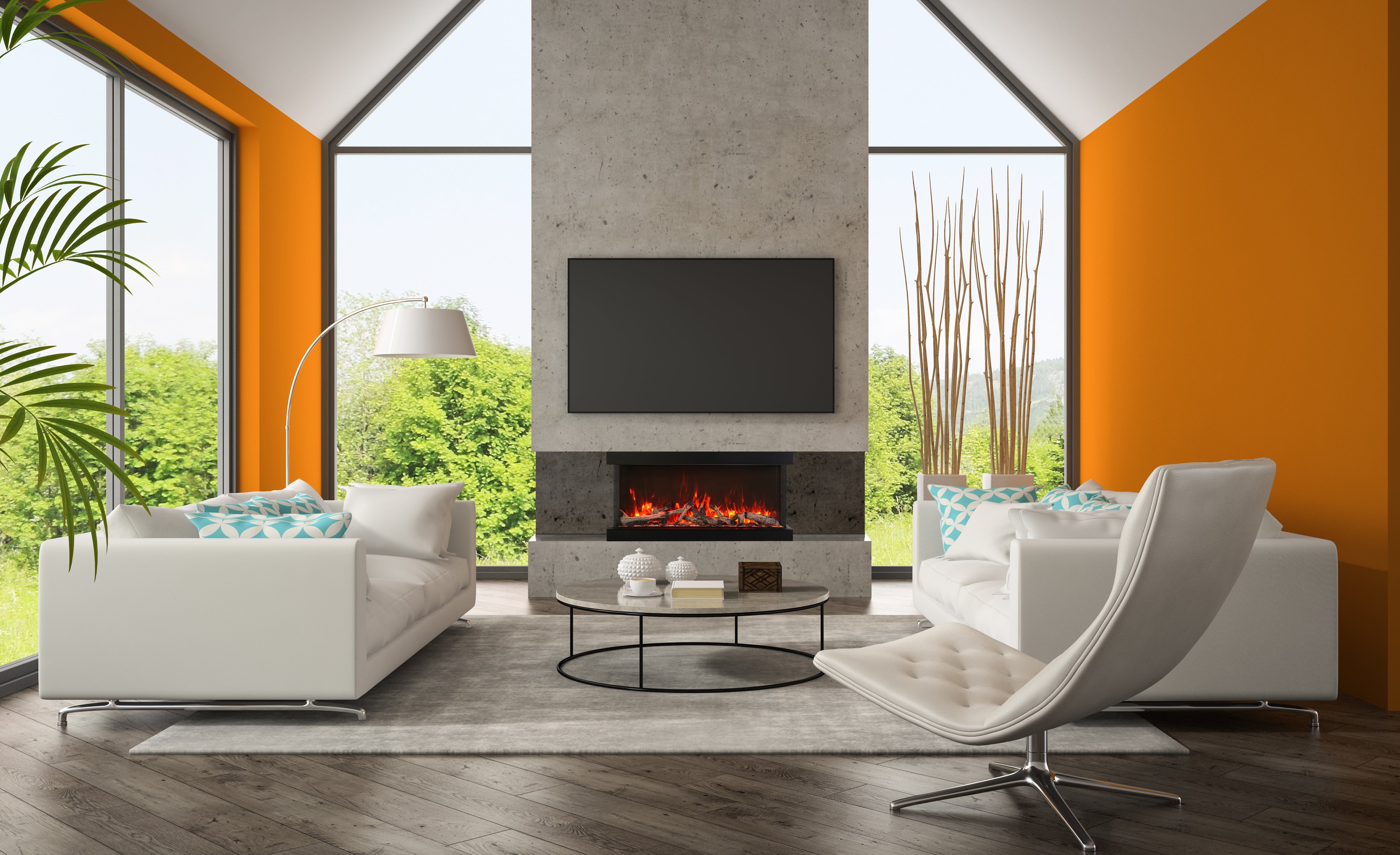 Amantii 40" Tru-View XL XT Three Sided Electric Fireplace -40-TRV-XT-XL- Lifestyle Living Room