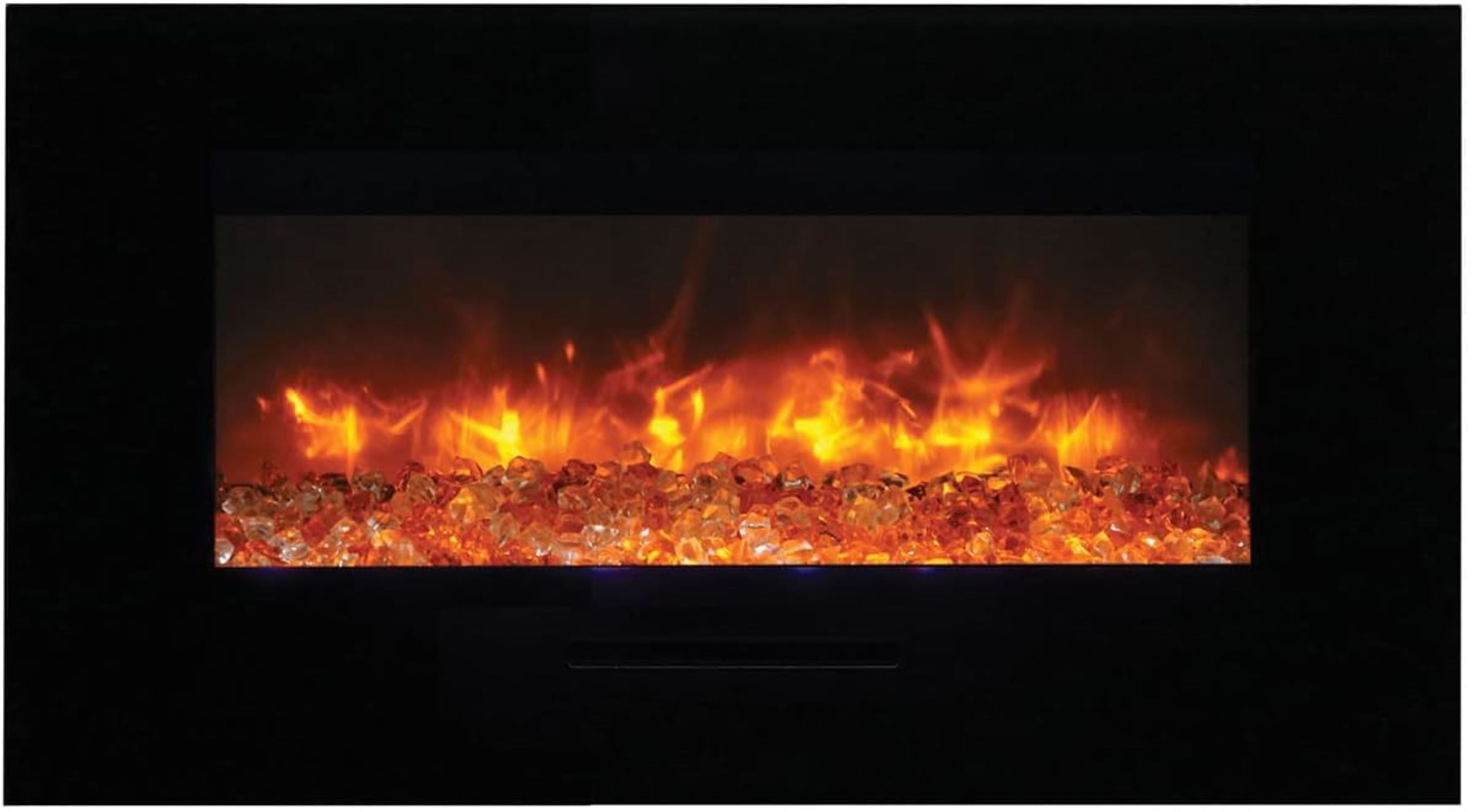 Amantii 48" Wall Mount/Flush Mount Electric Fireplace with Glass Surround -WM-FM-48-5823-BG- Front View With Orange Flame