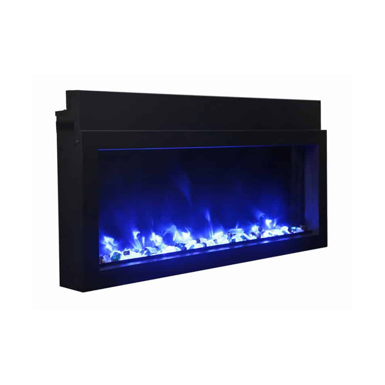 Amantii 50" Panorama Extra Slim Electric Fireplace -BI-50-XTRASLIM- Right Facing With Fire Glass Blue Flame