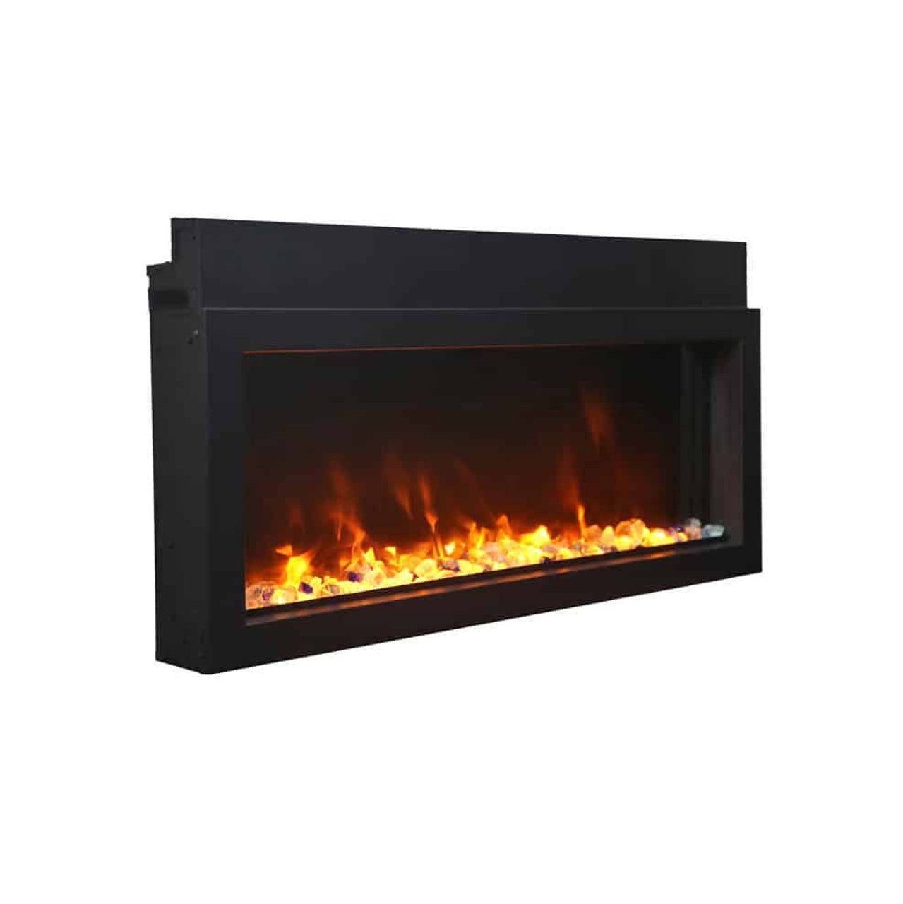 Amantii 50" Panorama Extra Slim Electric Fireplace -BI-50-XTRASLIM- Right Facing With Fire Glass Yellow Flame