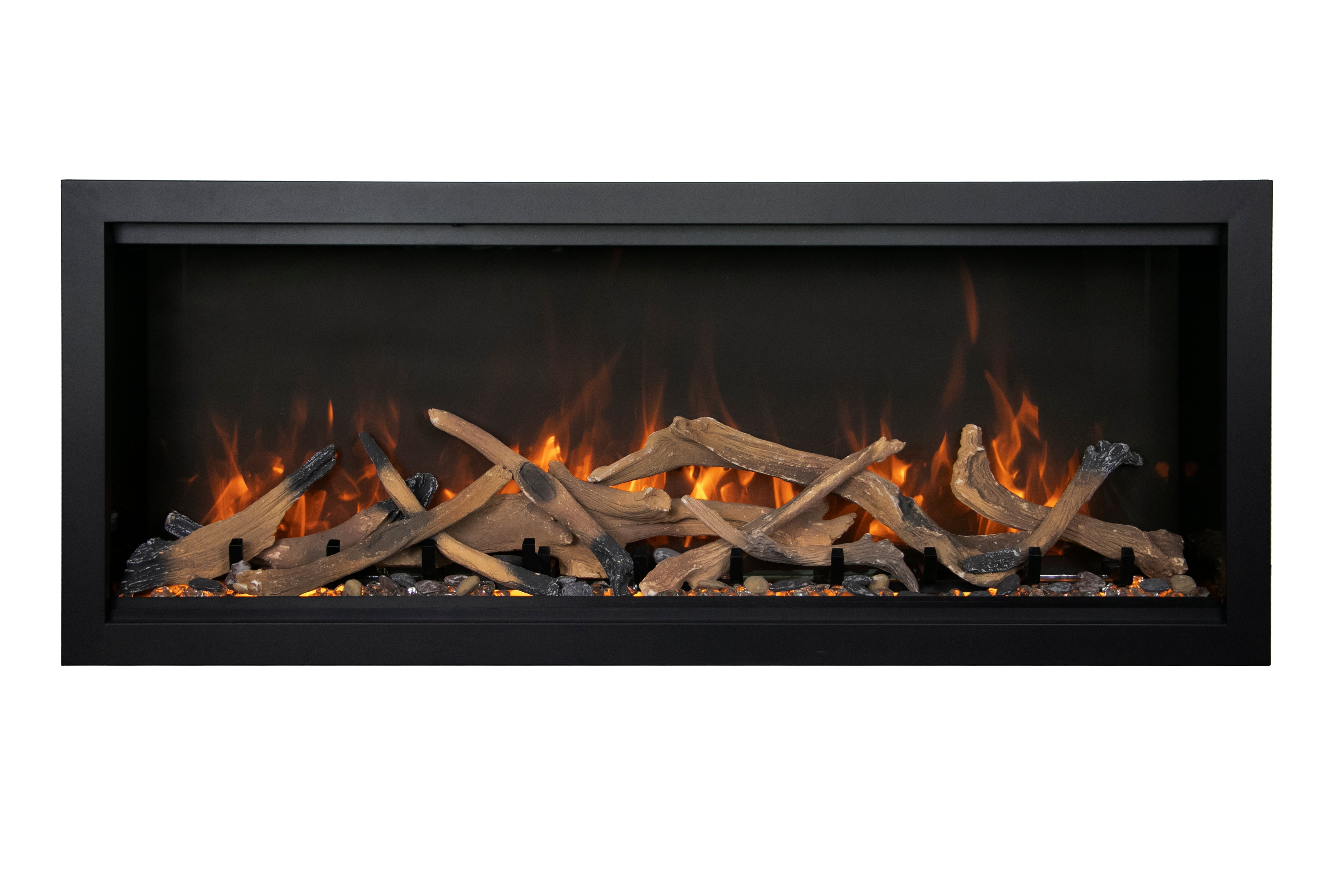 Amantii 50" Symmetry Bespoke Built-In Electric Fireplace with Wifi and Sound -SYM-50-BESPOKE- Front View With Logs