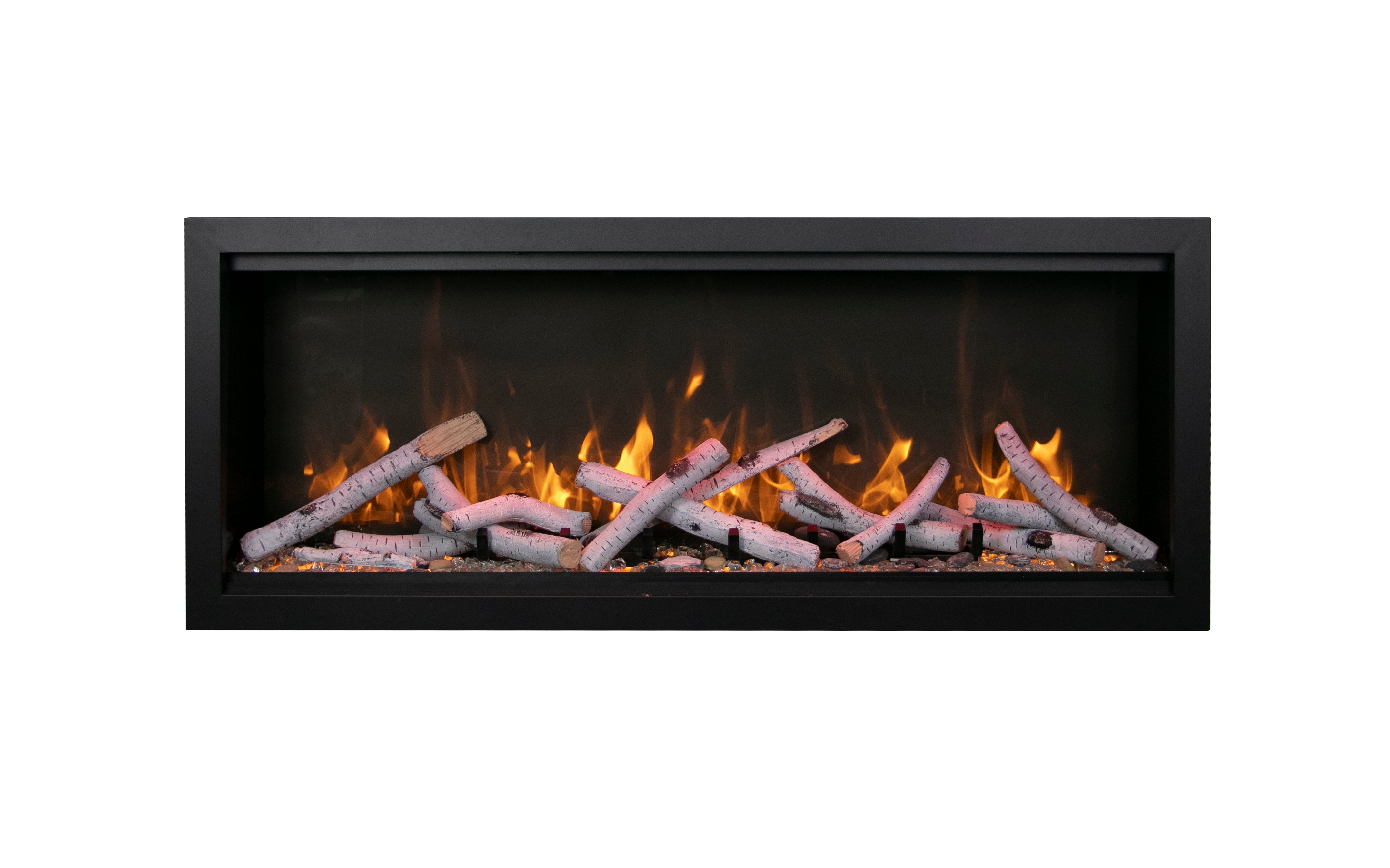 Amantii 50" Symmetry Bespoke Built-In Electric Fireplace with Wifi and Sound -SYM-50-BESPOKE- Front View With Logs Orange Flame