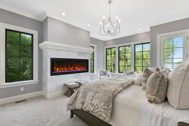 Amantii 50" Symmetry Bespoke Built-In Electric Fireplace with Wifi and Sound -SYM-50-BESPOKE- Lifestyle Bedroom
