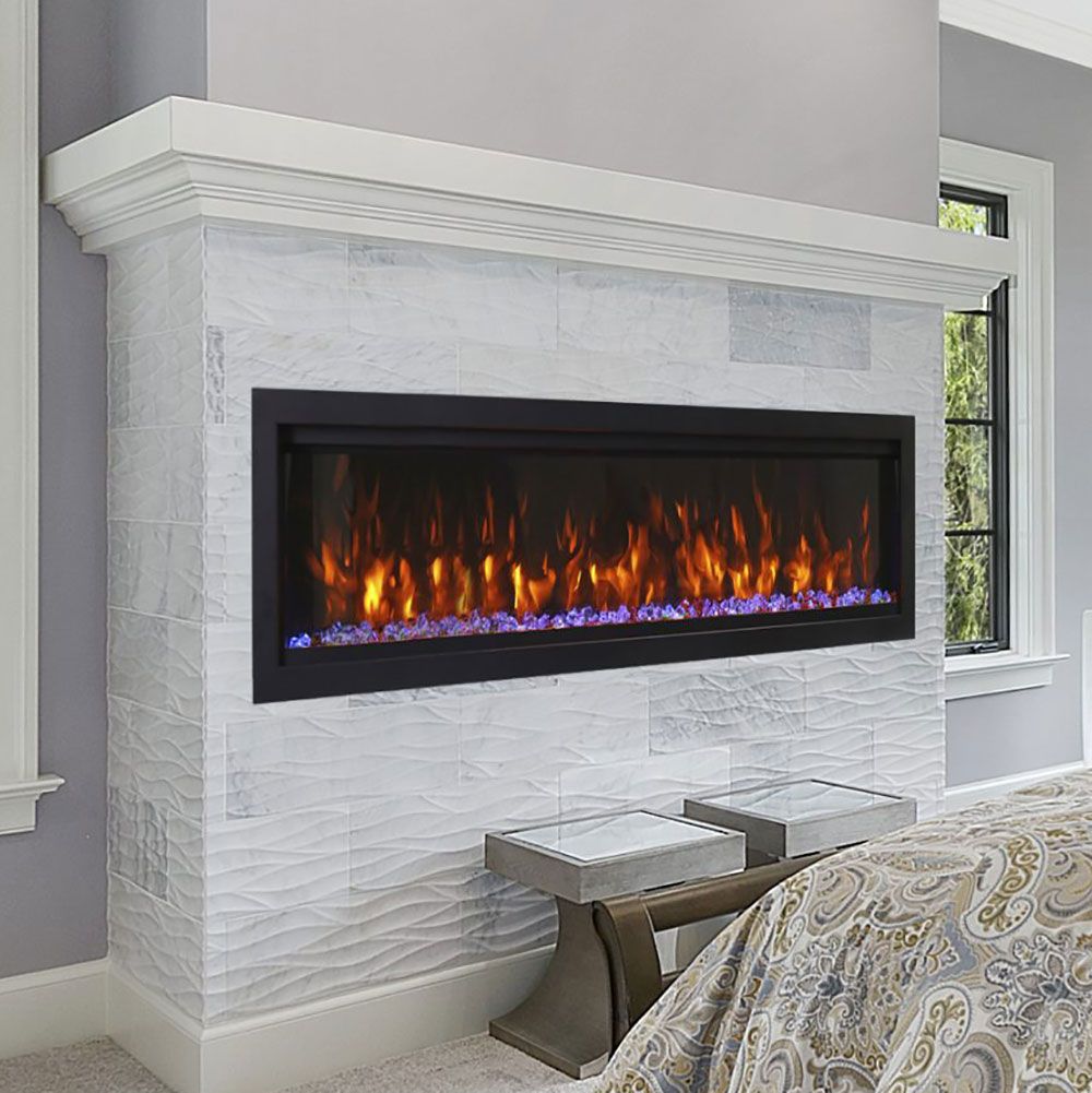 Amantii 50" Symmetry Bespoke Extra Tall Electric Fireplace -SYM-50-XT-BESPOKE- Lifestyle  Bedroom Concrete Fireplace