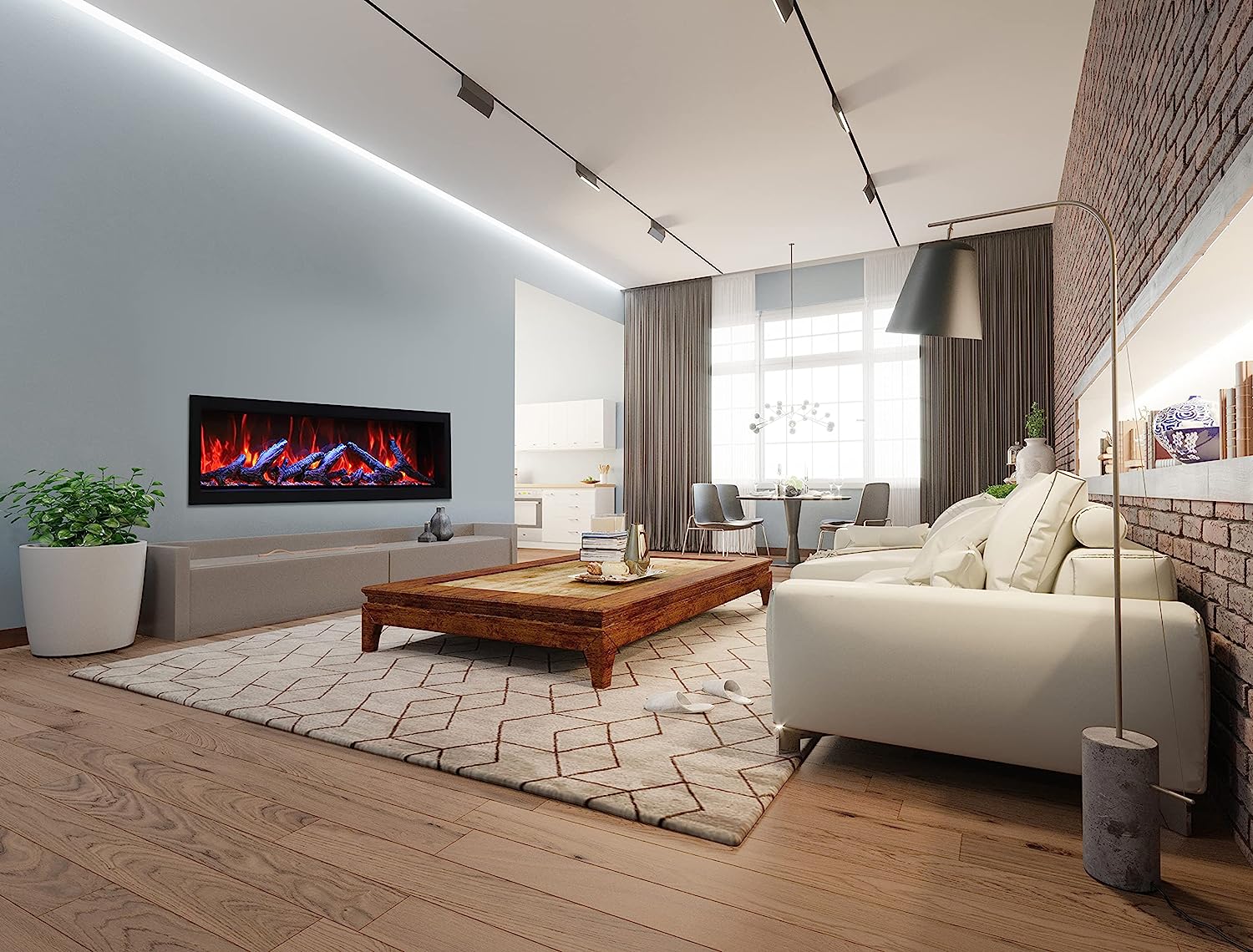 Amantii 60" Panorama Deep Extra Tall Electric Fireplace -BI-60-DEEP-XT- Lifestyle Living Room