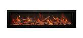 Amantii 60" Panorama Deep Indoor or Outdoor Electric Fireplace -BI-60-DEEP-OD- Front View With Logs With Yellow and Orange Flames