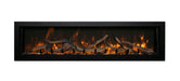 Amantii 60" Panorama Deep Indoor or Outdoor Electric Fireplace -BI-60-DEEP-OD- Front View With Logs Yellow Flame