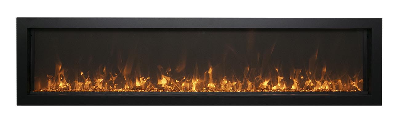 Amantii 60" Panorama Extra Slim Electric Fireplace -BI-60-XTRASLIM- Front View Fire Glass Orange Flame