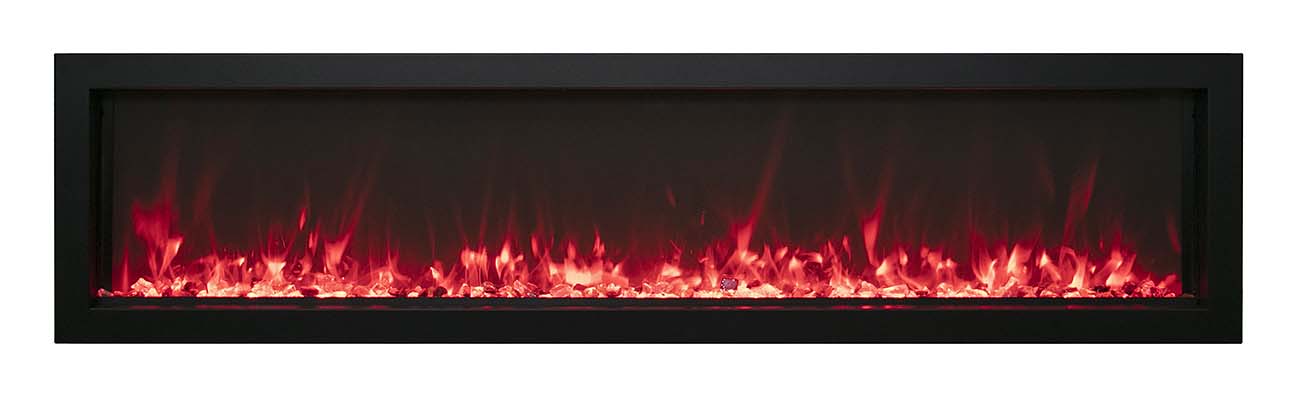 Amantii 60" Panorama Extra Slim Electric Fireplace -BI-60-XTRASLIM- Front View With Pebble Red Flame