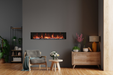 Amantii 60" Panorama Extra Slim Electric Fireplace -BI-60-XTRASLIM- Lifestyle Living Room With Concrete Wall Fireplace