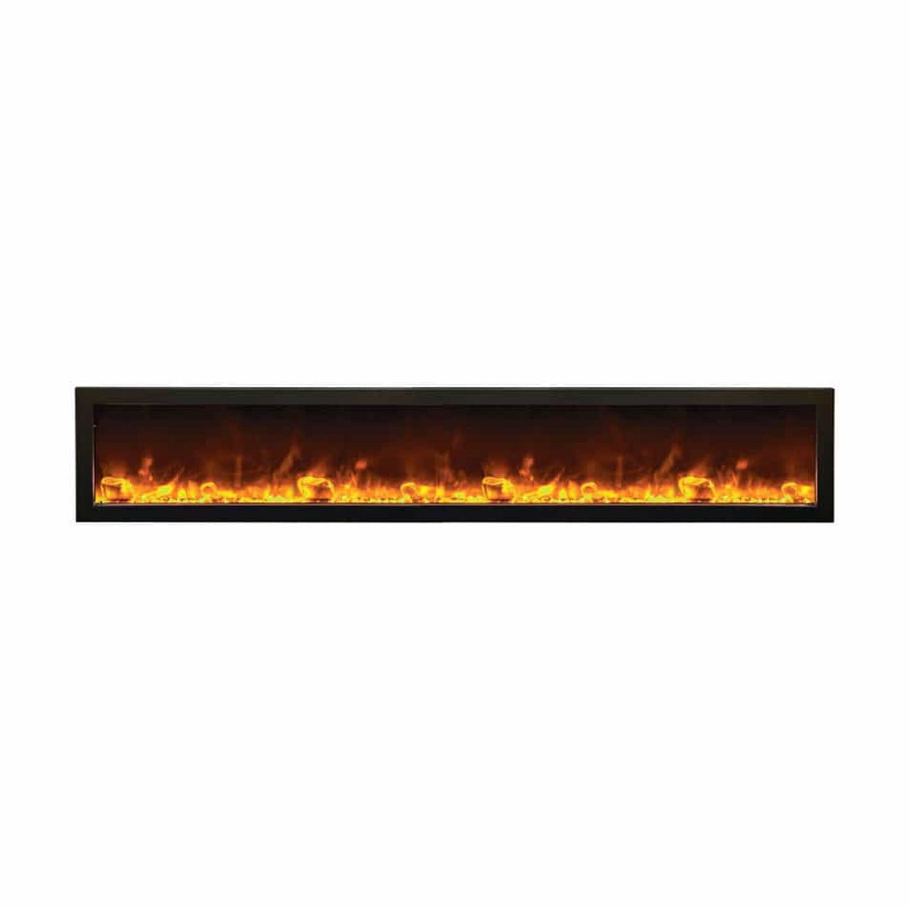 Amantii 60" Panorama Slim Indoor or Outdoor Electric Fireplace BI-60-SLIM-OD- Front View With Fire Glass Orange Flame