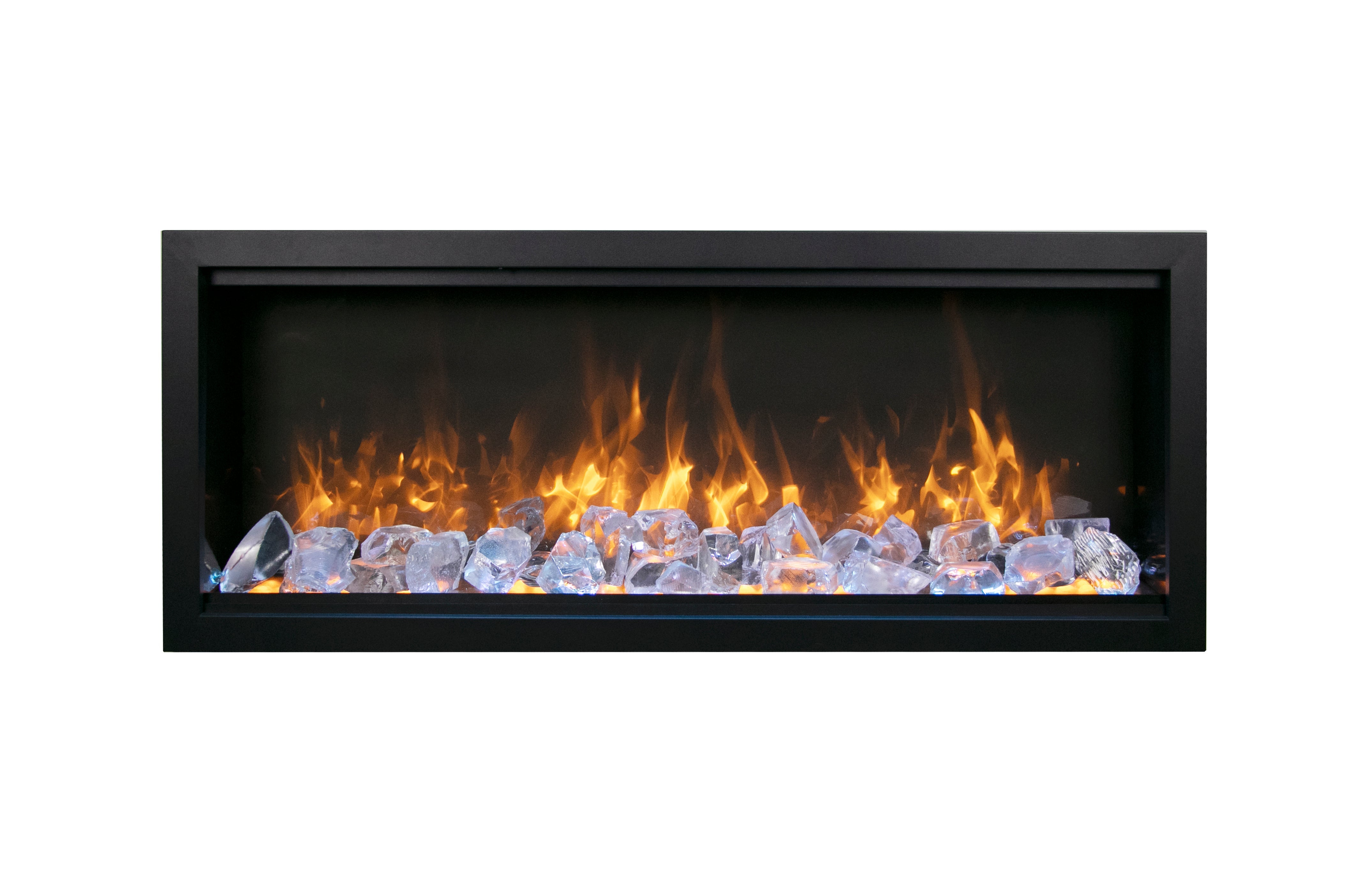 Amantii 60" Symmetry 3.0 Built-in Smart WiFi Electric Fireplace -SYM-60- Front View With Fire Glass Yellow Flame
