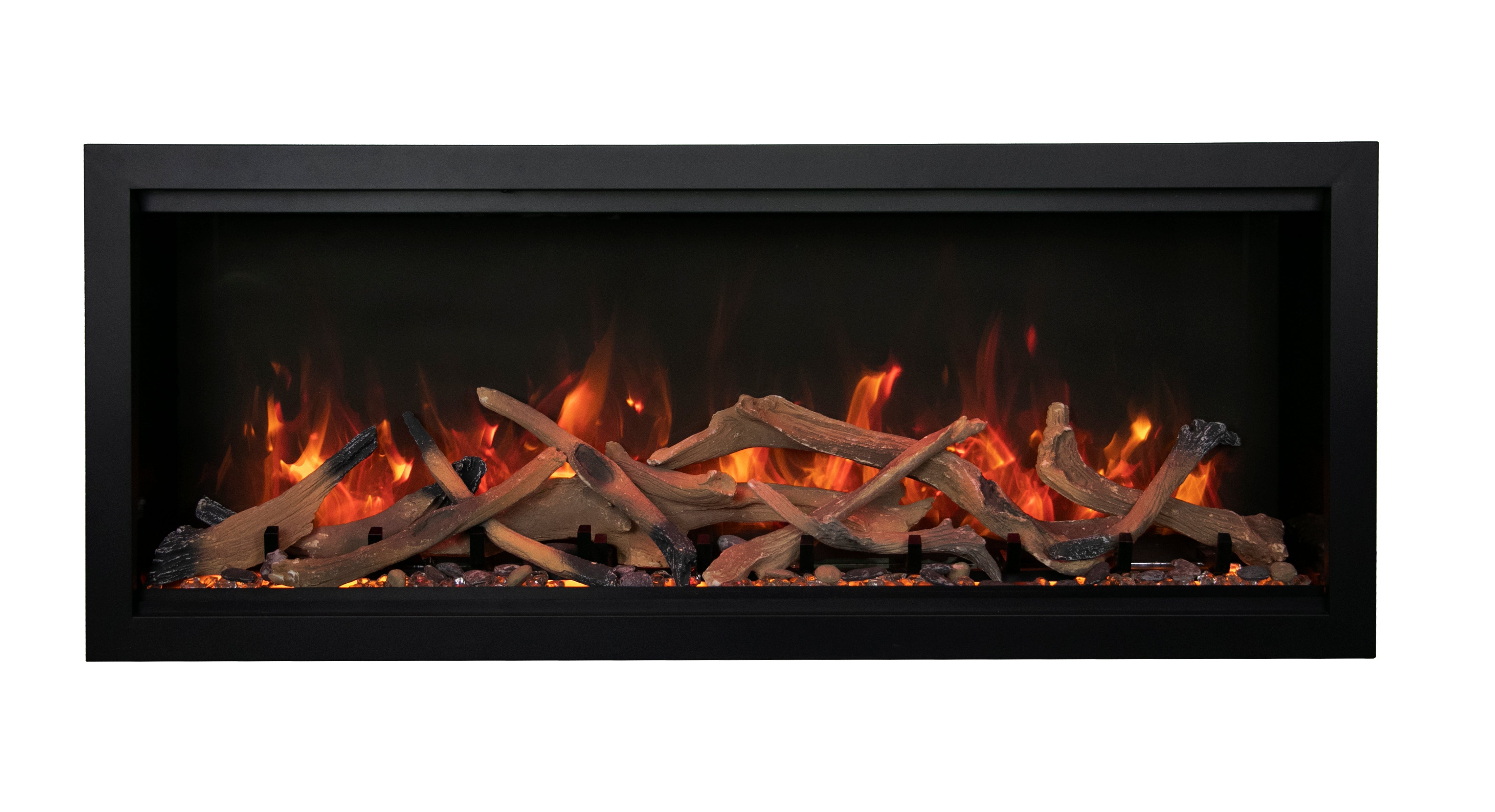Amantii 60" Symmetry 3.0 Built-in Smart WiFi Electric Fireplace -SYM-60- Front View With Logs