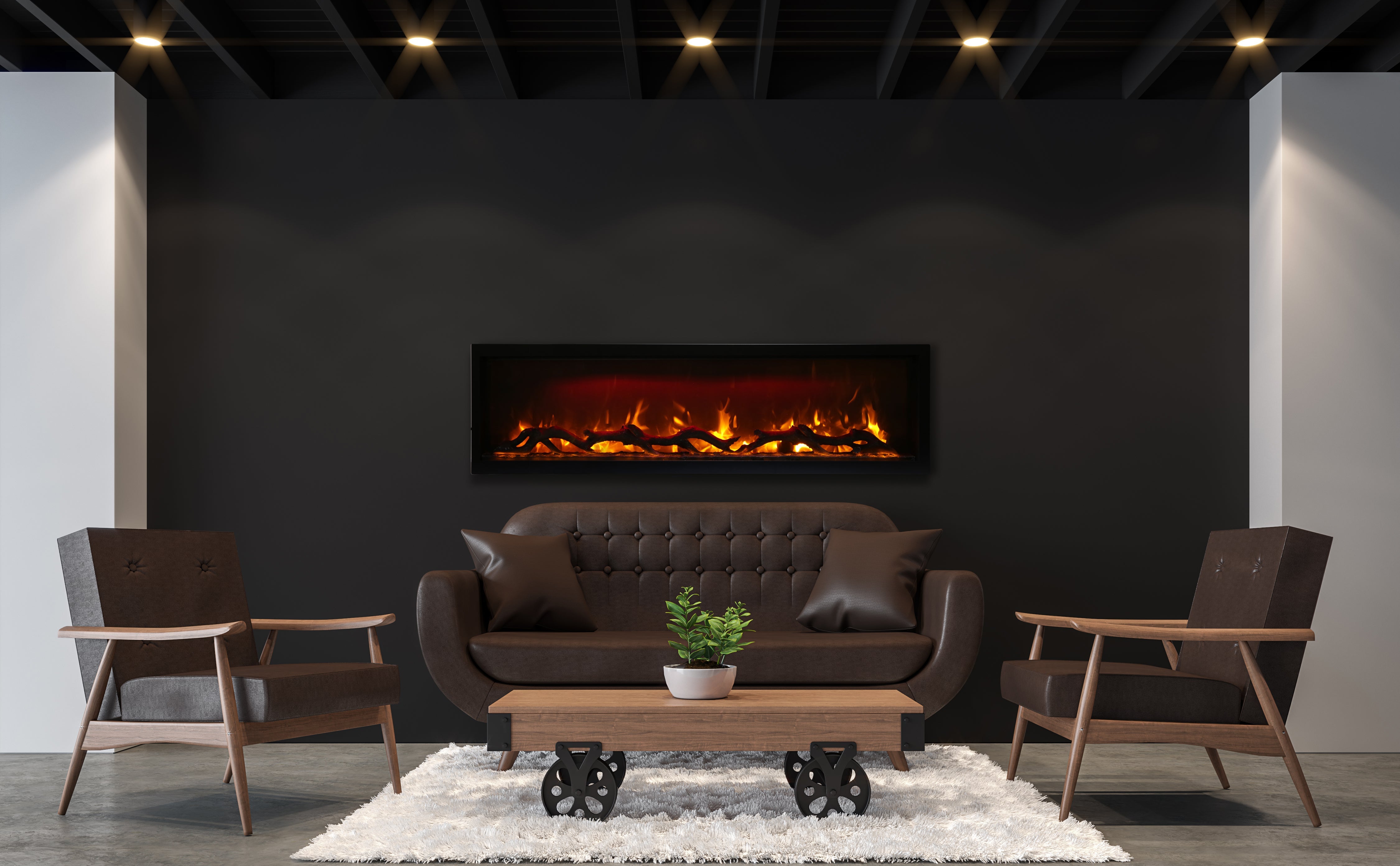 Amantii 60" Symmetry 3.0 Built-in Smart WiFi Electric Fireplace -SYM-60- Lifestyle Living Room Black Wall
