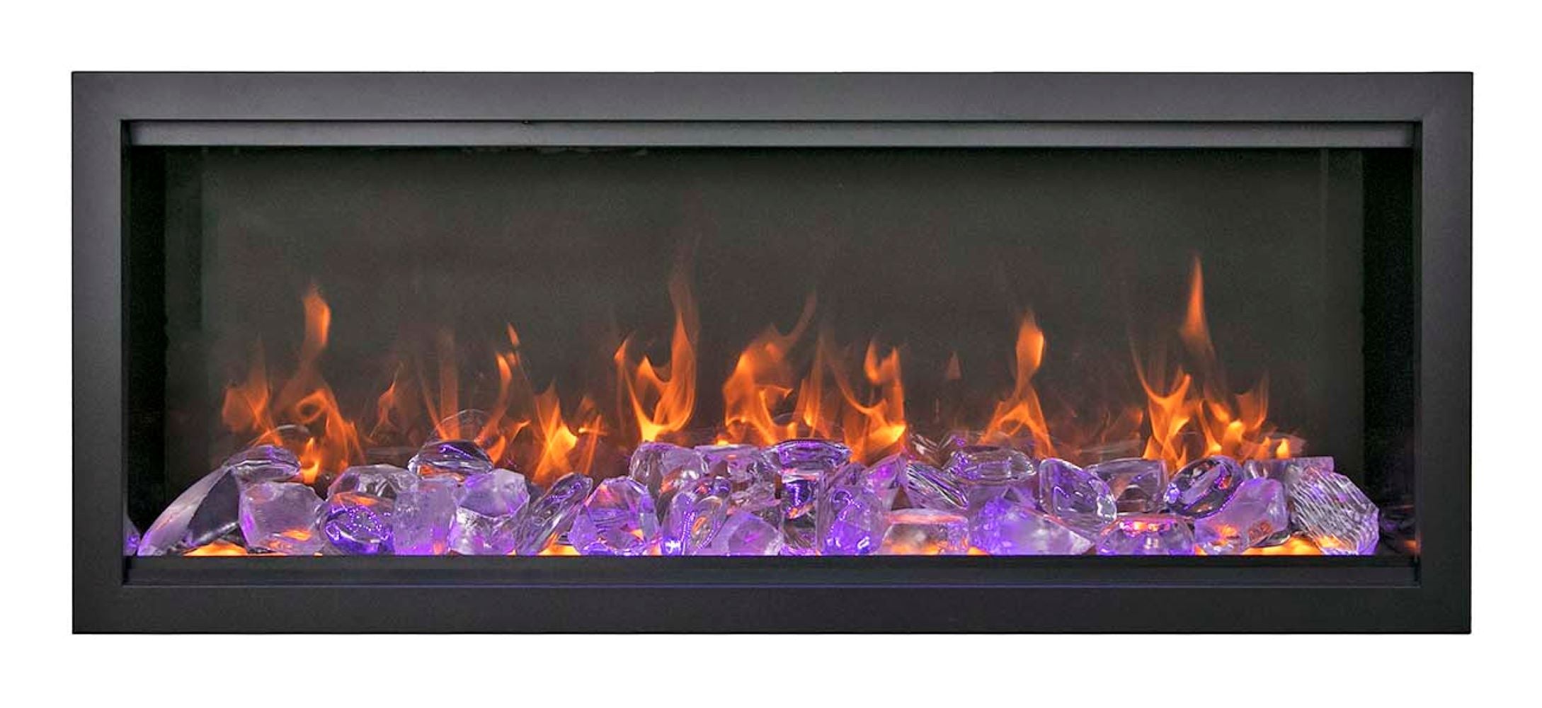 Amantii 60" Symmetry Bespoke Extra Tall Electric Fireplace -SYM-60-XT-BESPOKE- Front View With Fire Glass Violet Flame