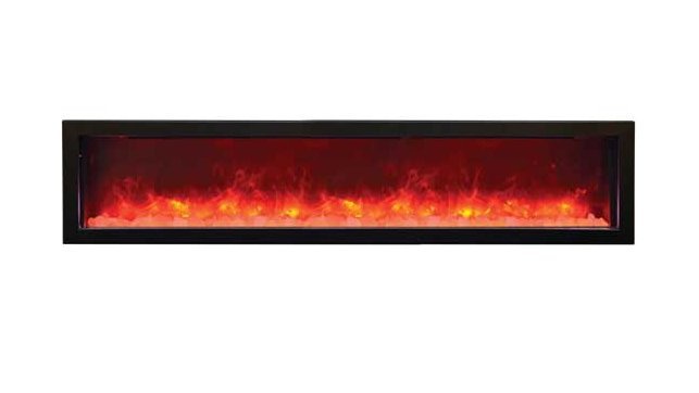 Amantii 72" Panorama Slim Indoor or Outdoor Electric Fireplace -BI-72-SLIM-OD- Front View With Fire Glass Red Flame