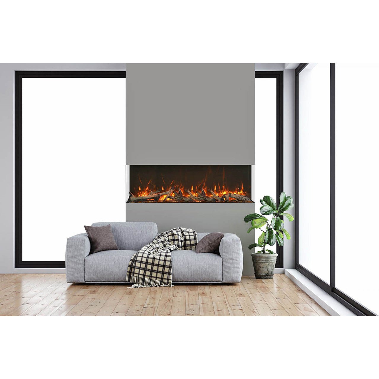 Amantii 72" Tru-View XL XT Three Sided Electric Fireplace -72-TRV-XT-XL- Lifestyle Living Room