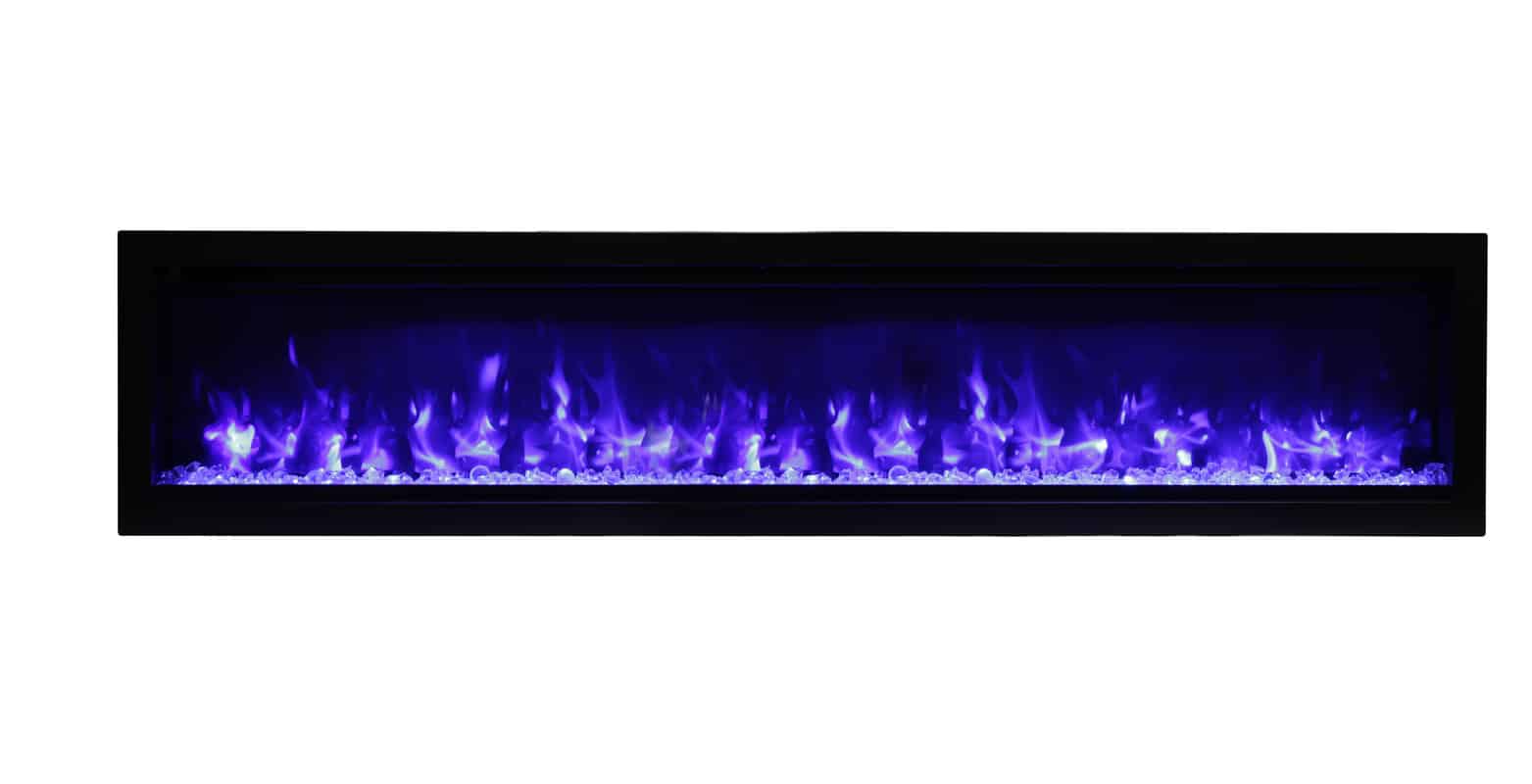 Amantii 74" Symmetry 3.0 Built-in Smart WiFi Electric Fireplace -SYM-74- Front View With Fire Glass Violet Flame