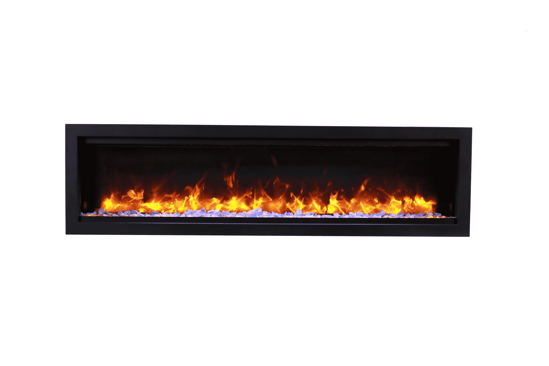 Amantii 74" Symmetry 3.0 Built-in Smart WiFi Electric Fireplace -SYM-74- Front View With Pebbles Orange Flame
