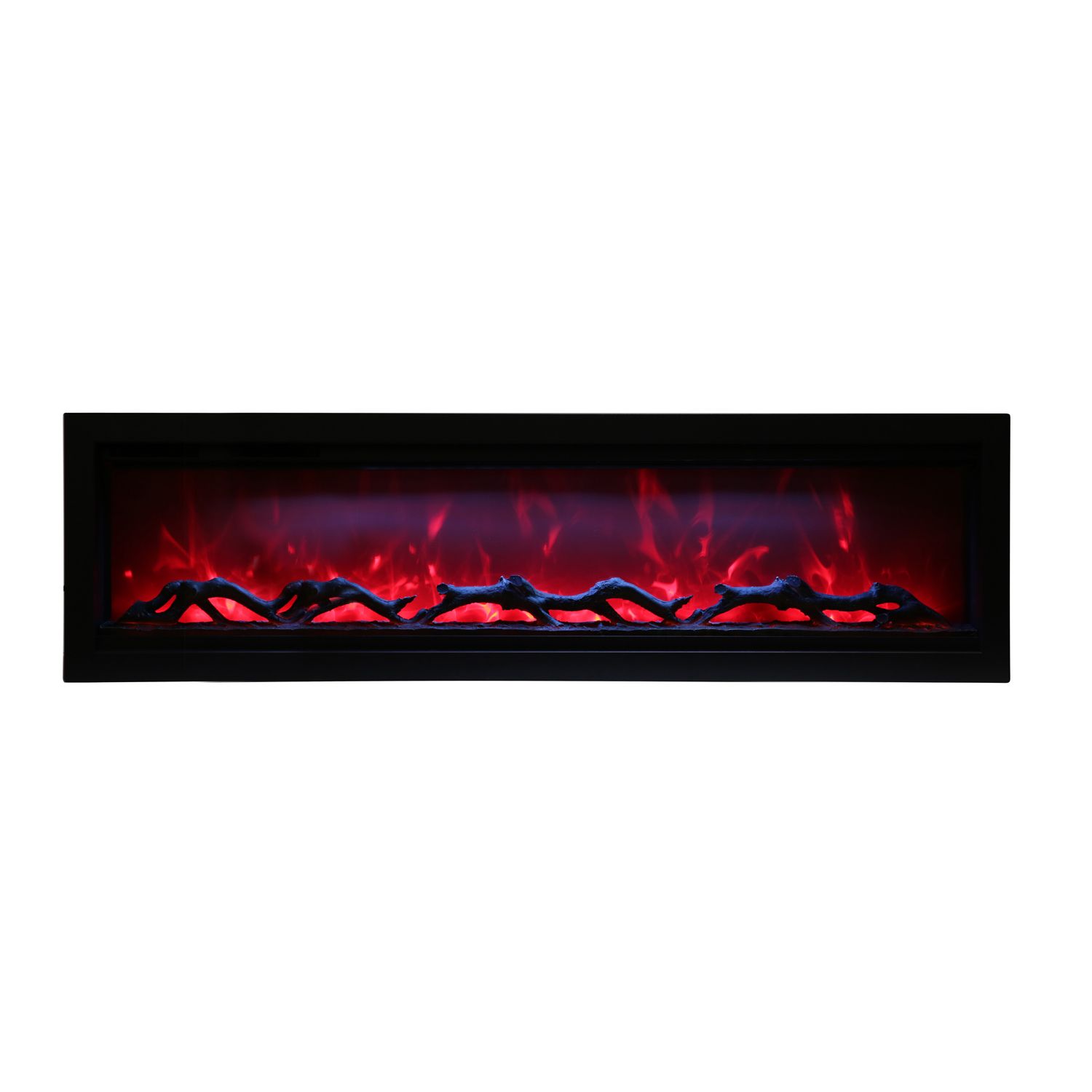 Amantii 74" Symmetry Bespoke Built-In Electric Fireplace with Wifi and Sound -SYM-74-BESPOKE- Front View With Red Flame
