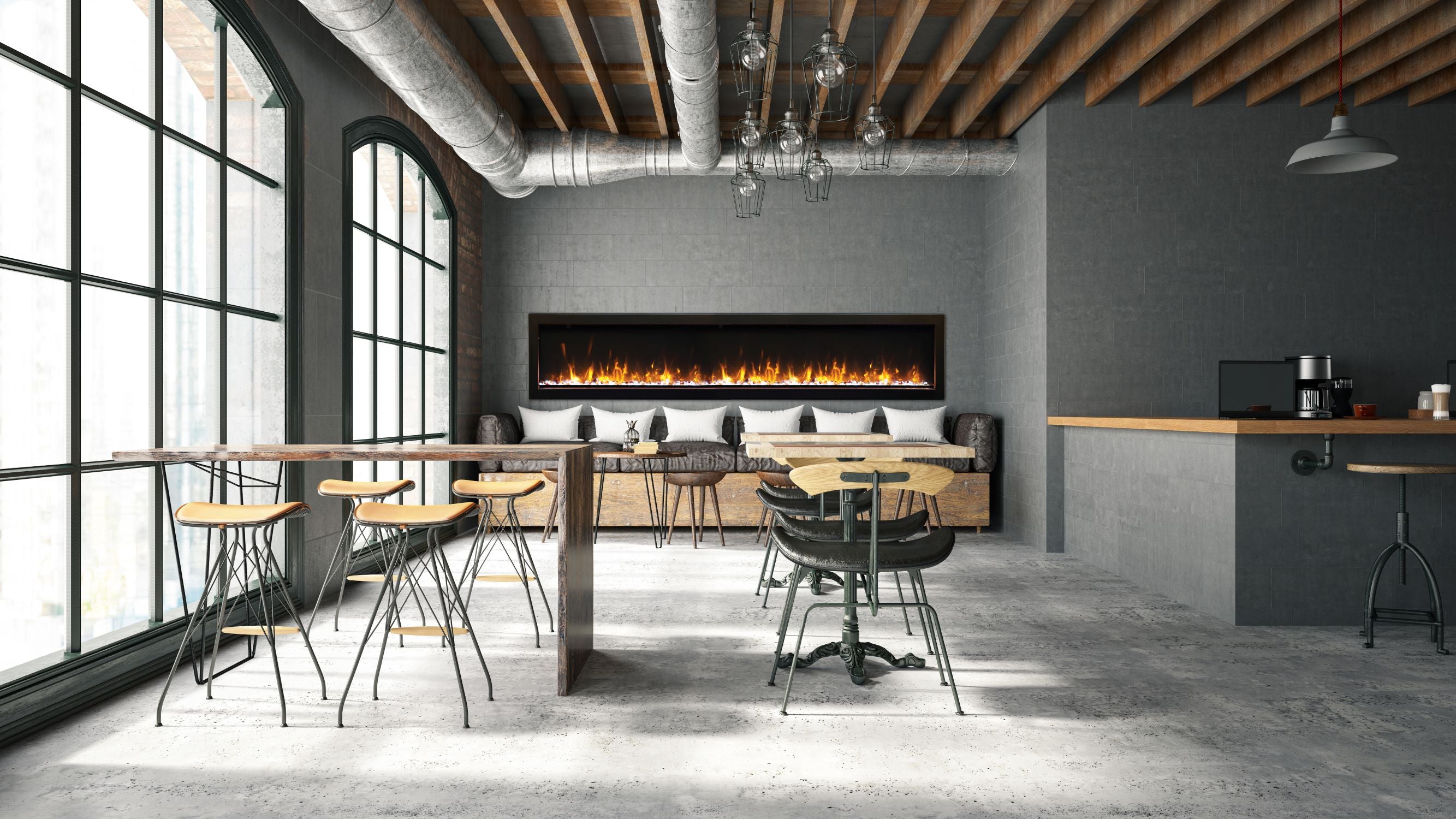 Amantii 88" Panorama Deep Extra Tall Electric Fireplace -BI-88-DEEP-XT- Lifestyle Coffee Bar