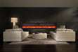 Amantii 88" Panorama Deep Indoor or Outdoor Electric Fireplace -BI-88-DEEP-OD- Lifestyle Living Room With Black Wall Electric Fireplace