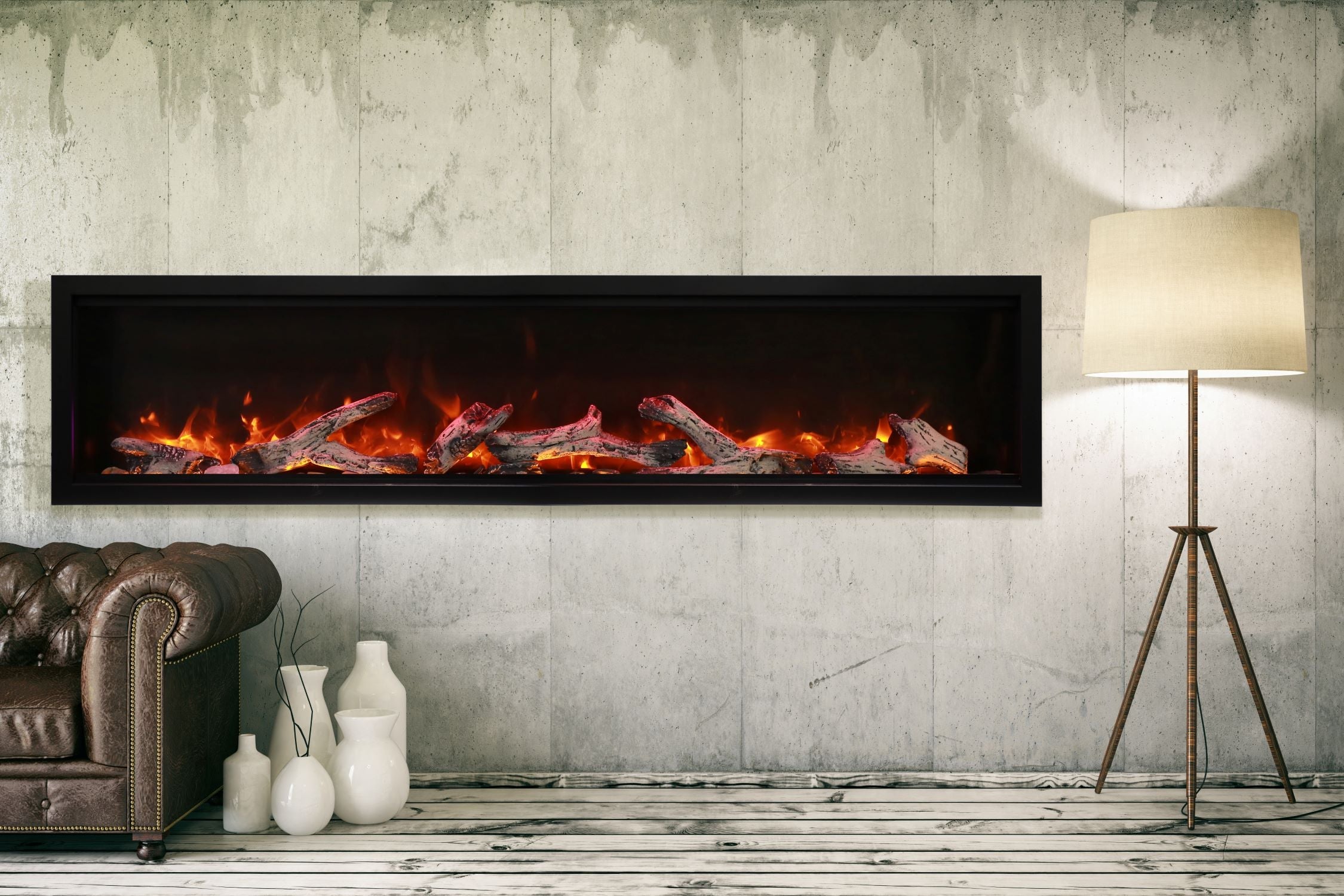 Amantii 88" Symmetry 3.0 Extra Tall Built-in Smart WiFi Electric Fireplace -SYM-88-XT- Lifestyle Living Room