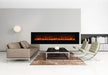 Amantii 88" Wall Mount/Flush Mount Electric Fireplace with Glass Surround -WM-FM-88-10023-BG- Lifestyle Living Room White Wall